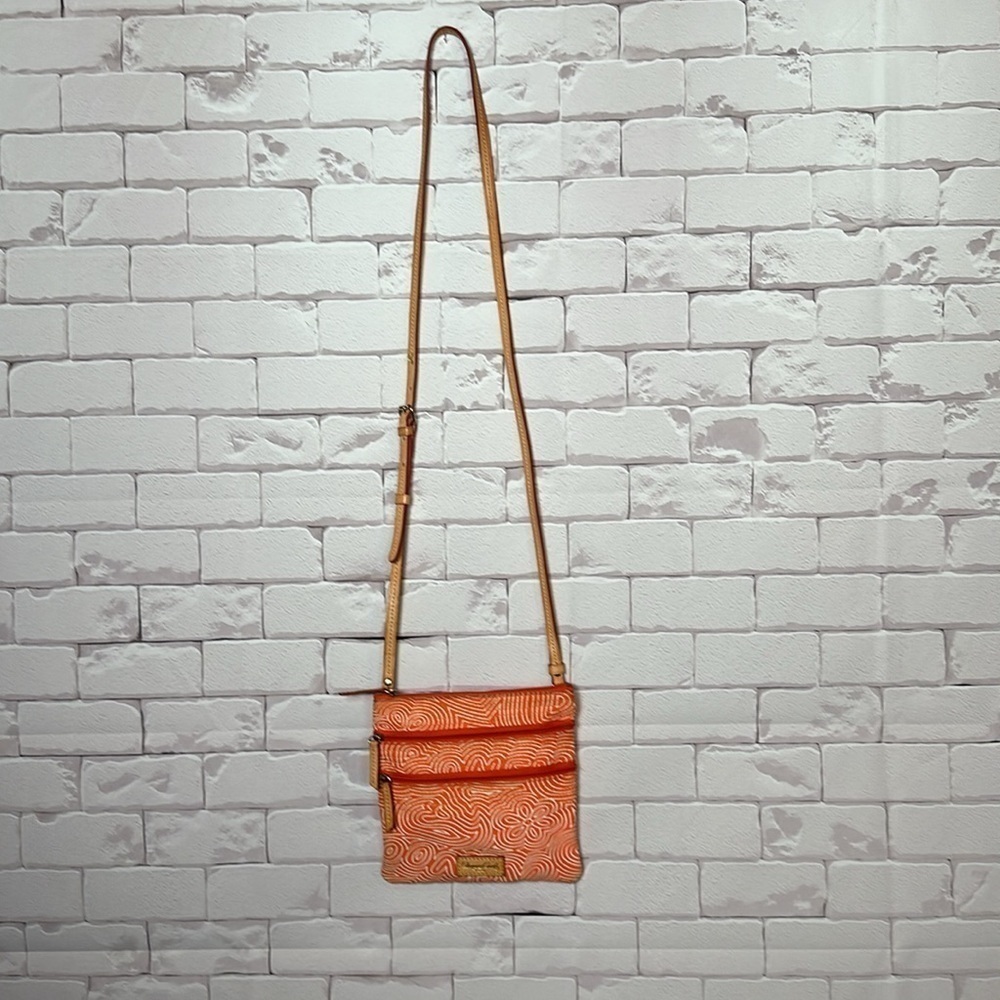 Vintage Dooney and Bourke Crossbody purse orange, white detailing monogram name